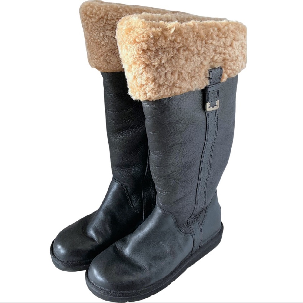 UGG  Australia New Locarno Tall Black Leather Boots Brand New Size 10